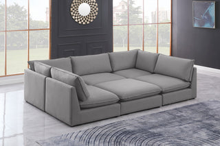 Mackenzie Linen Textured Fabric 6-Piece Modular U-Shaped Sectional, Grey