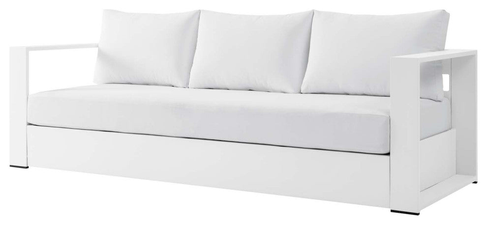 Lounge Sectional Sofa Chair Table Set, White, Aluminum, Modern, Outdoor Patio