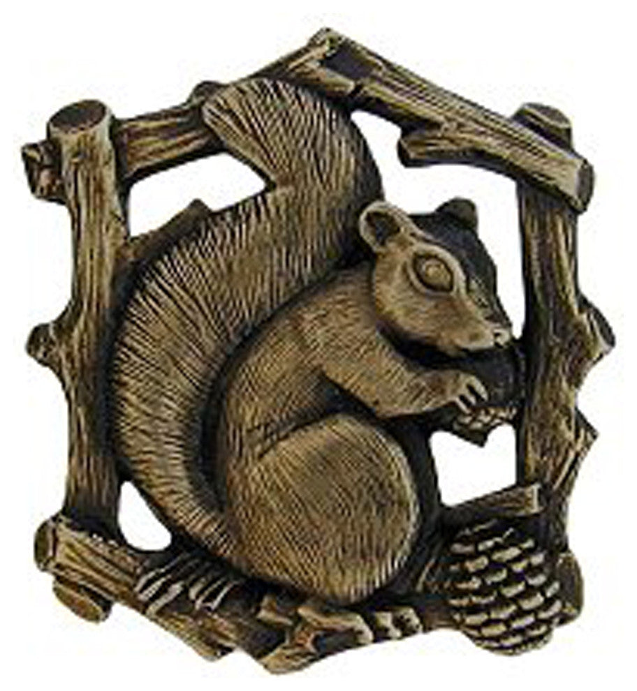 Grey Squirrel Knob Antique Brass Left Side, Left