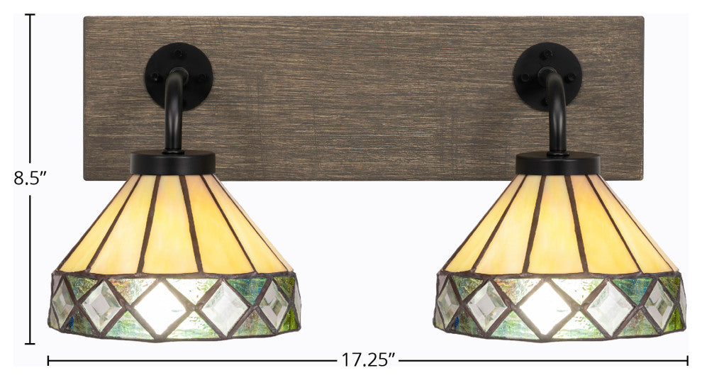 Oxbridge, Bath Bar, Matte Black & Painted Distressed Metal, 7" Diamond Peak Art