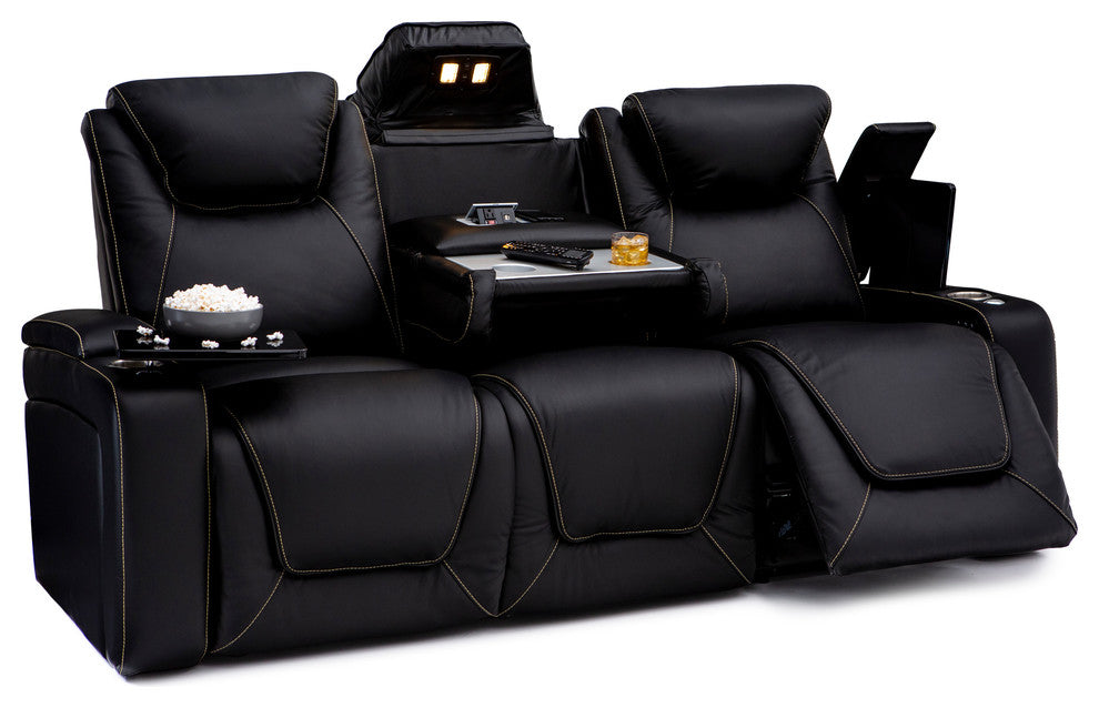 Seatcraft Vienna Leather Home Theater Seating Power Recline Sofa, Black