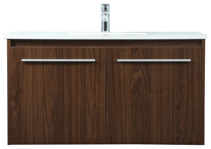 Phoebe Single Bathroom Vanity, Walnut, 36", Without Backsplash
