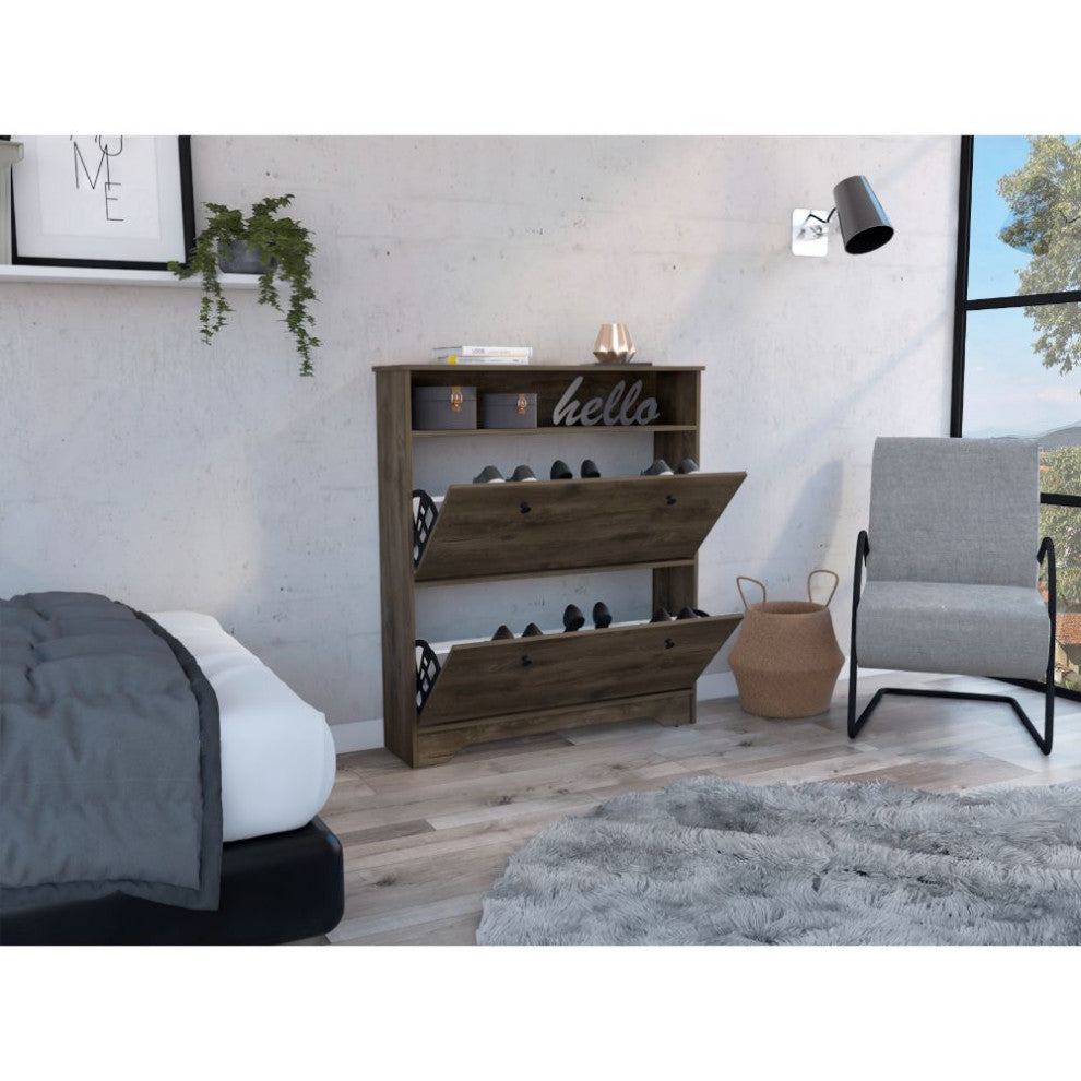 DEPOT E-SHOP Wayne Shoe Rack with 2 Doors, Dark Brown