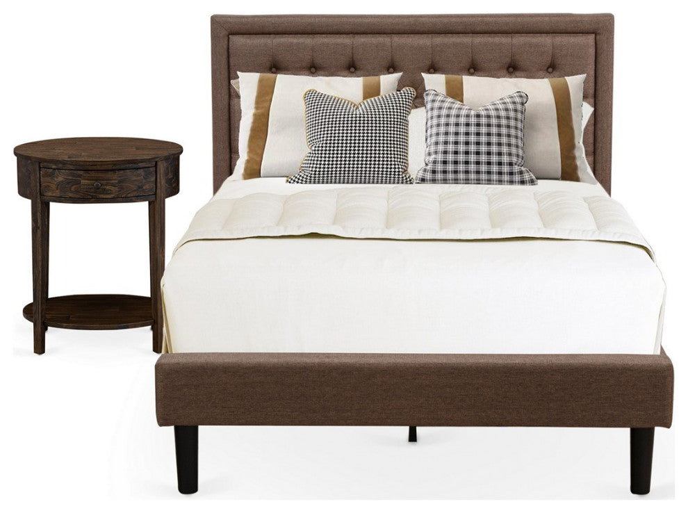 2 Pc Full Set, 1 Bed Frame Brown, Headboard, 1 Nightstand, Black Finish Legs