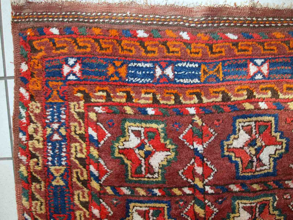 Handmade antique Persian Kurdish rug 3.9' x 7.5' (119cm x 230cm) 1920s