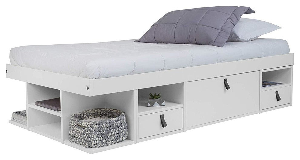 Memomad Bali Storage Platform Bed with Drawers (Twin Size, Off White)