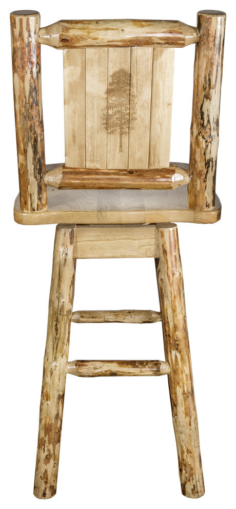 Glacier Country Counter Height Swivel Bar Stool With Laser Engraved Pine Tree
