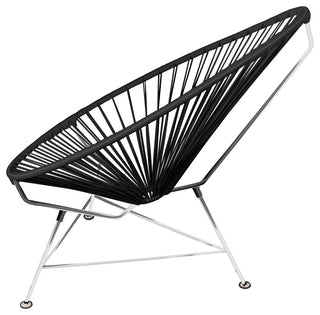 Acapulco Indoor/Outdoor Handmade Lounge Chair, Black Weave, Chrome Frame
