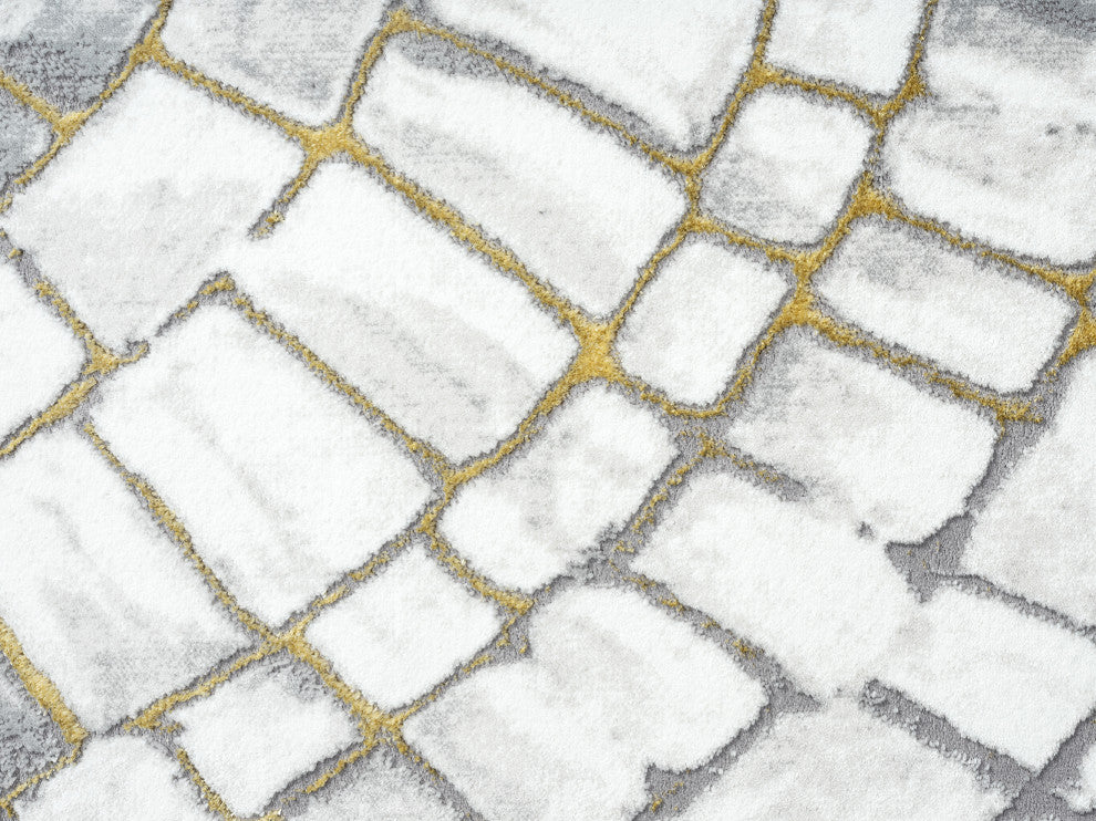 Abani Luna LUN130A Contemporary Grey and Gold Spiral Metallic Area Rug