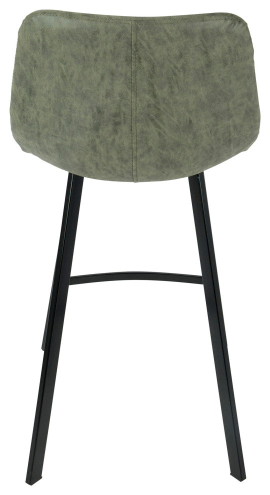 Outlaw Industrial Counter Stool, Black With Green Faux Leather, Set of 2