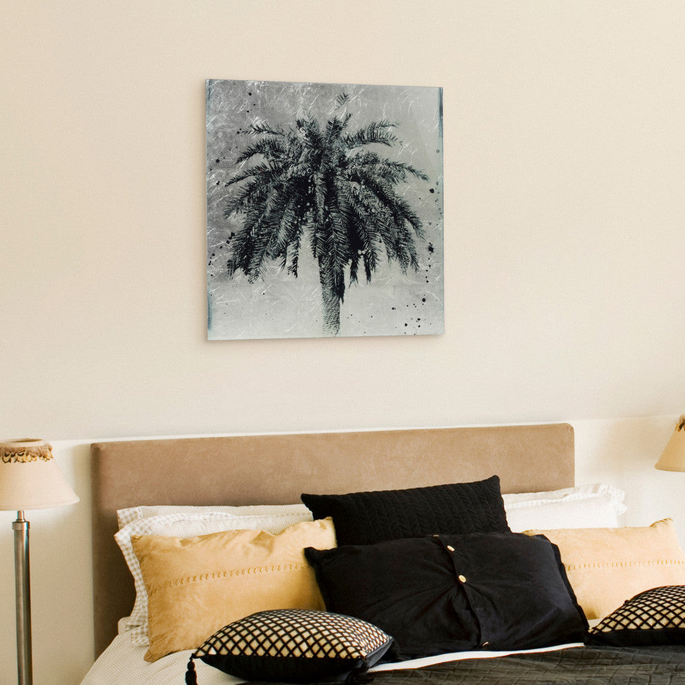 Palm Tree Wall Art Reverse Printed on Tempered Glass With Silver Leaf
