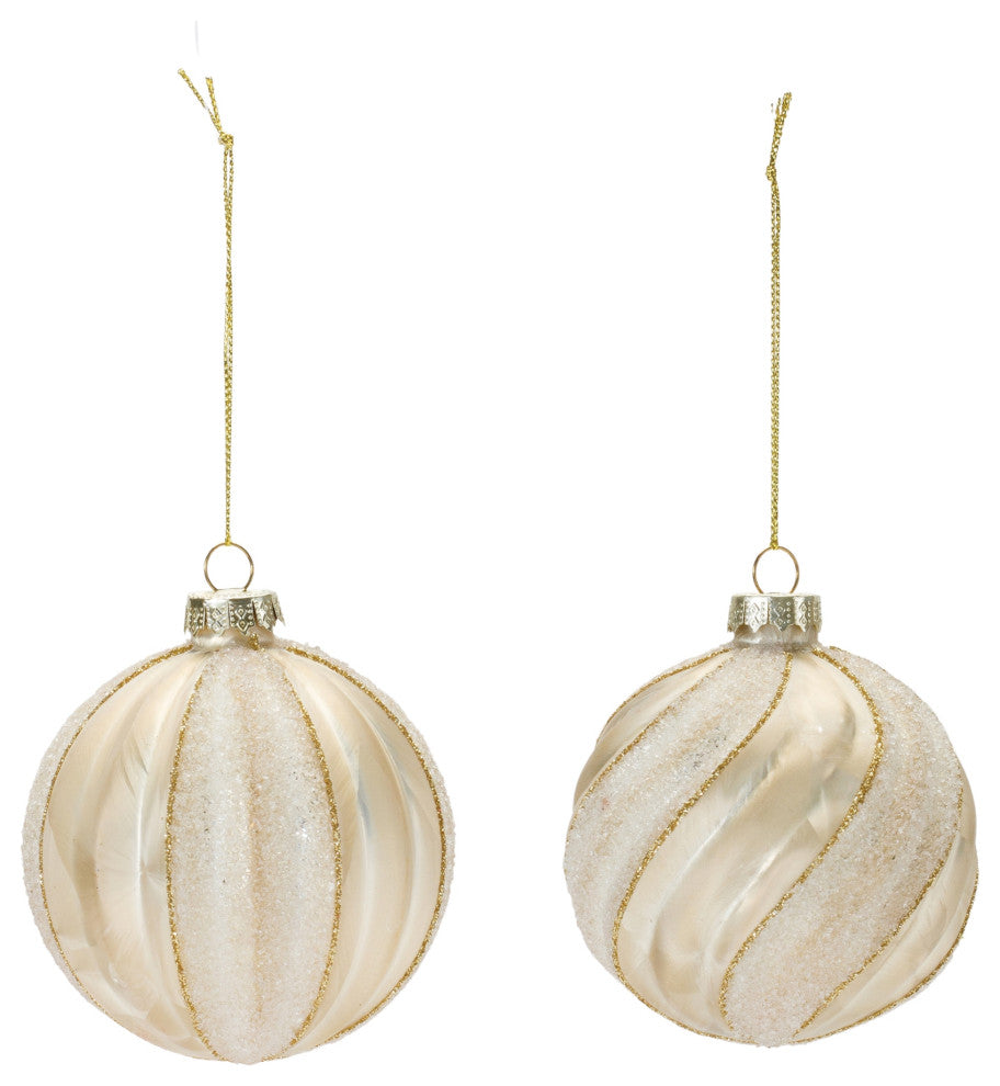 Ribbed Glitter Glass Ball Ornament, 12-Piece Set