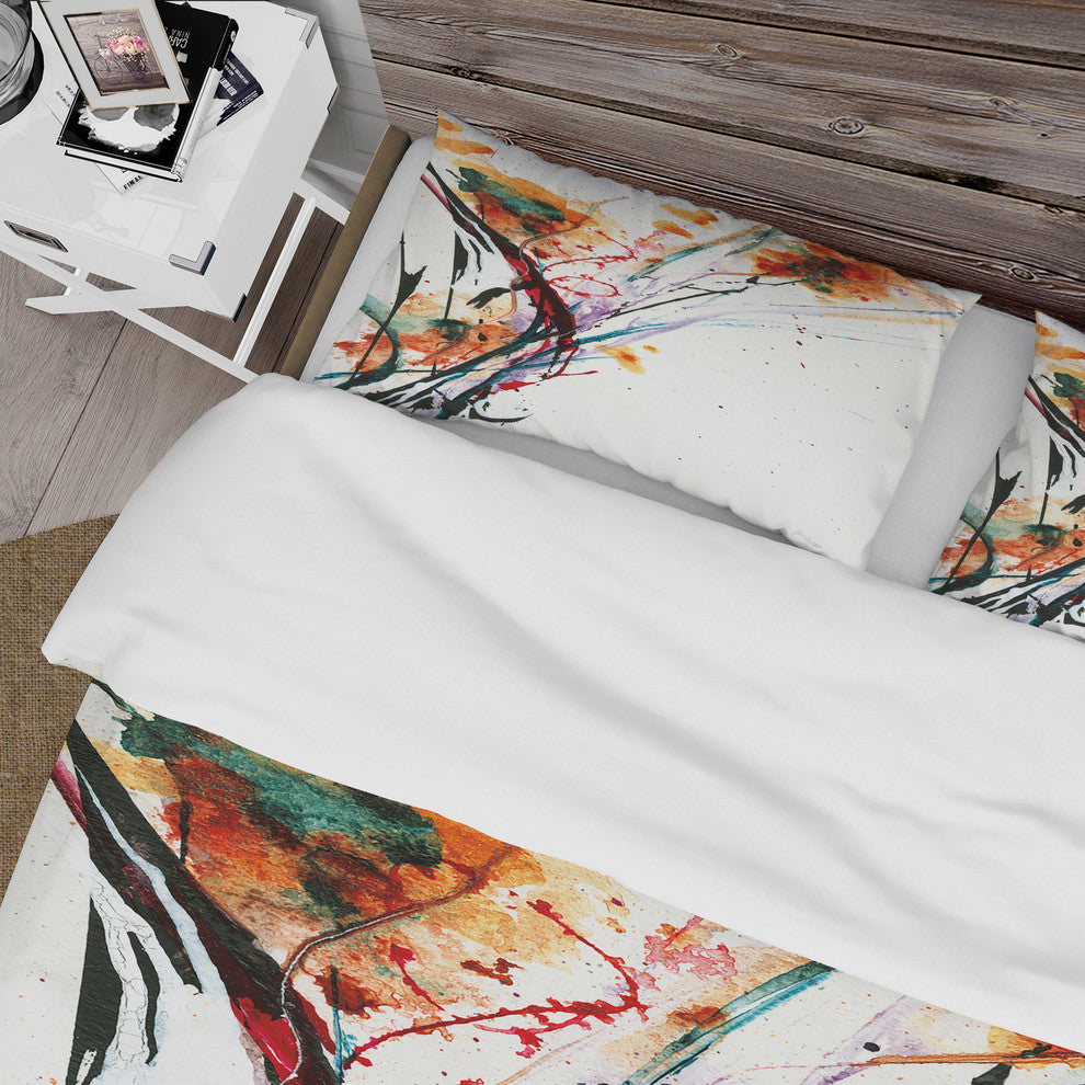 Abstract Handpainted Orange Flowers Duvet Cover Set, Twin