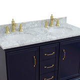49" Double Vanity, Blue Finish With White Carrara And Oval Sink