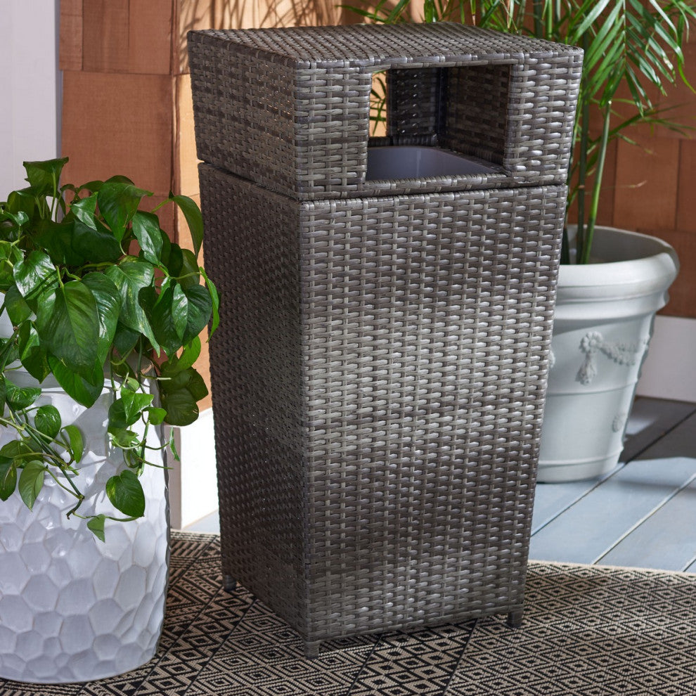 Safavieh Outdoor Mazeli Trash Bin Grey Brown