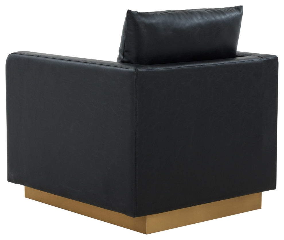 LeisureMod NS32BL-L Nervo Black Leather Accent Armchair With Gold Frame