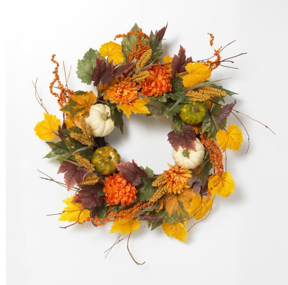 26" Harvest Wreath, Pumpkin/Berry Accent
