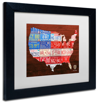 "USA Flag Map" Matted Framed Canvas Art by Design Turnpike