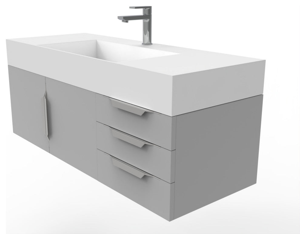 CastelloUSA Amazon 48" Wall Mounted Vanity Set, Gray, White Top, Chrome Handles