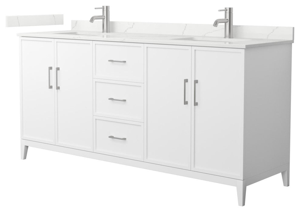 Elan 72" Double Vanity, White, Giotto Quartz Top, 1-Hole, Nickel Trim