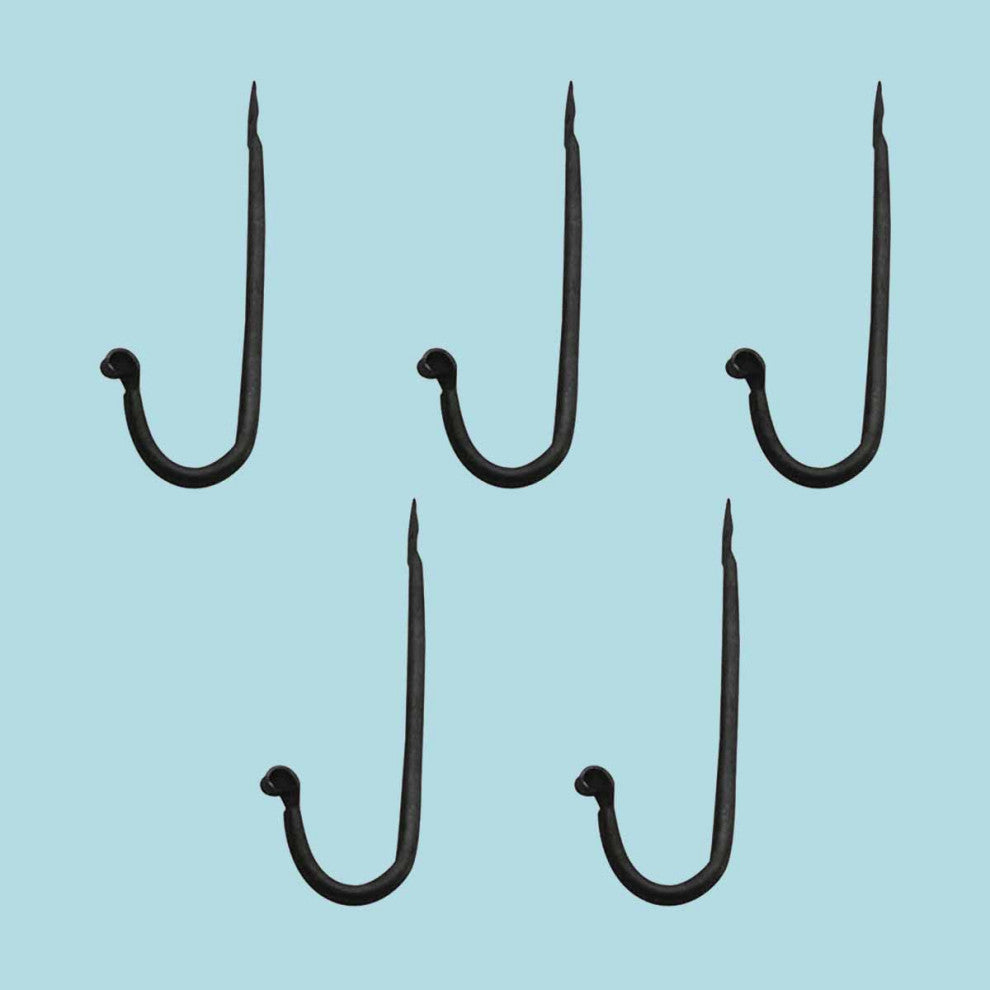 5 Coat Hooks Black Wrought Iron Rustproof Set of 5 |