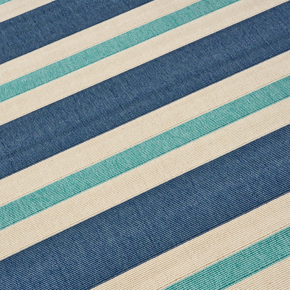 GDF Studio Jackie Outdoor Geometric  Area Rug, Blue and Ivory, 5'x8'