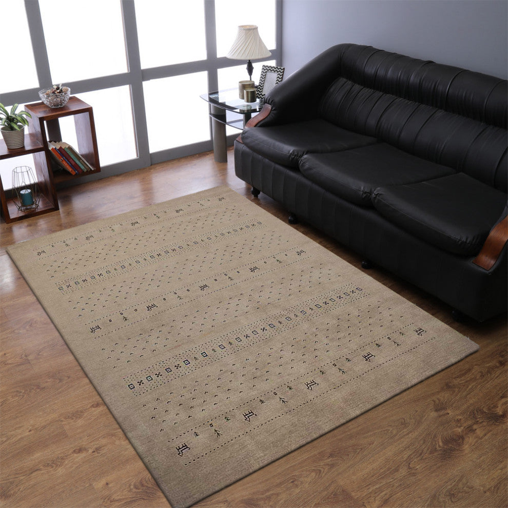 HAND KNOTTED LOOM WOOL ECO-FRIENDLY AREA RUGS - Rectangle, Beige, Contemporary