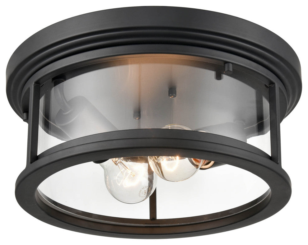 2 Light 12 in. Powder Coat Black Outdoor