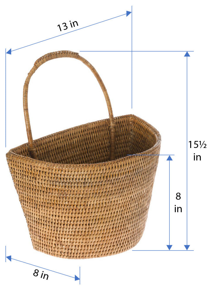 La Jolla Handwoven Rattan Wall Basket, Large, Honey-Brown