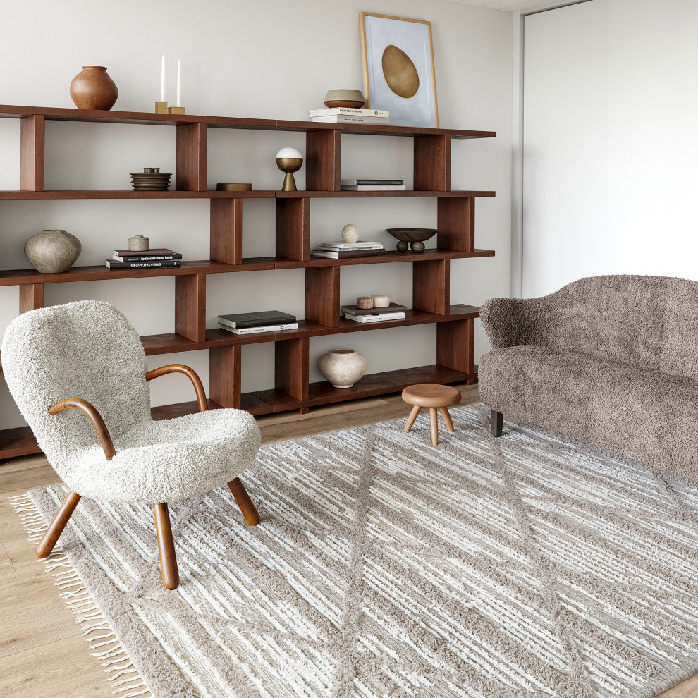 Bing Shag Area Rug, Beige 2'x8'