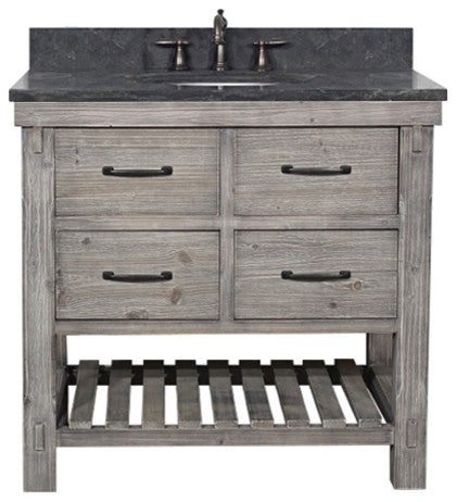 Rustic Fir Single Sink Vanity, Gray, Driftwood With Limestone Top, 36"