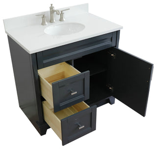 37" Single Sink Vanity, Dark Gray Finish With White Engineered Stone Top