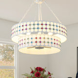 Modern Two-Tier Drum-Shaped Light Fixture, 6 Lights , Brushed Nickel