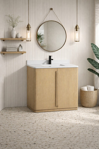 Lucas Bathroom Vanity, Washed Oak, 36", Single Sink, Freestanding