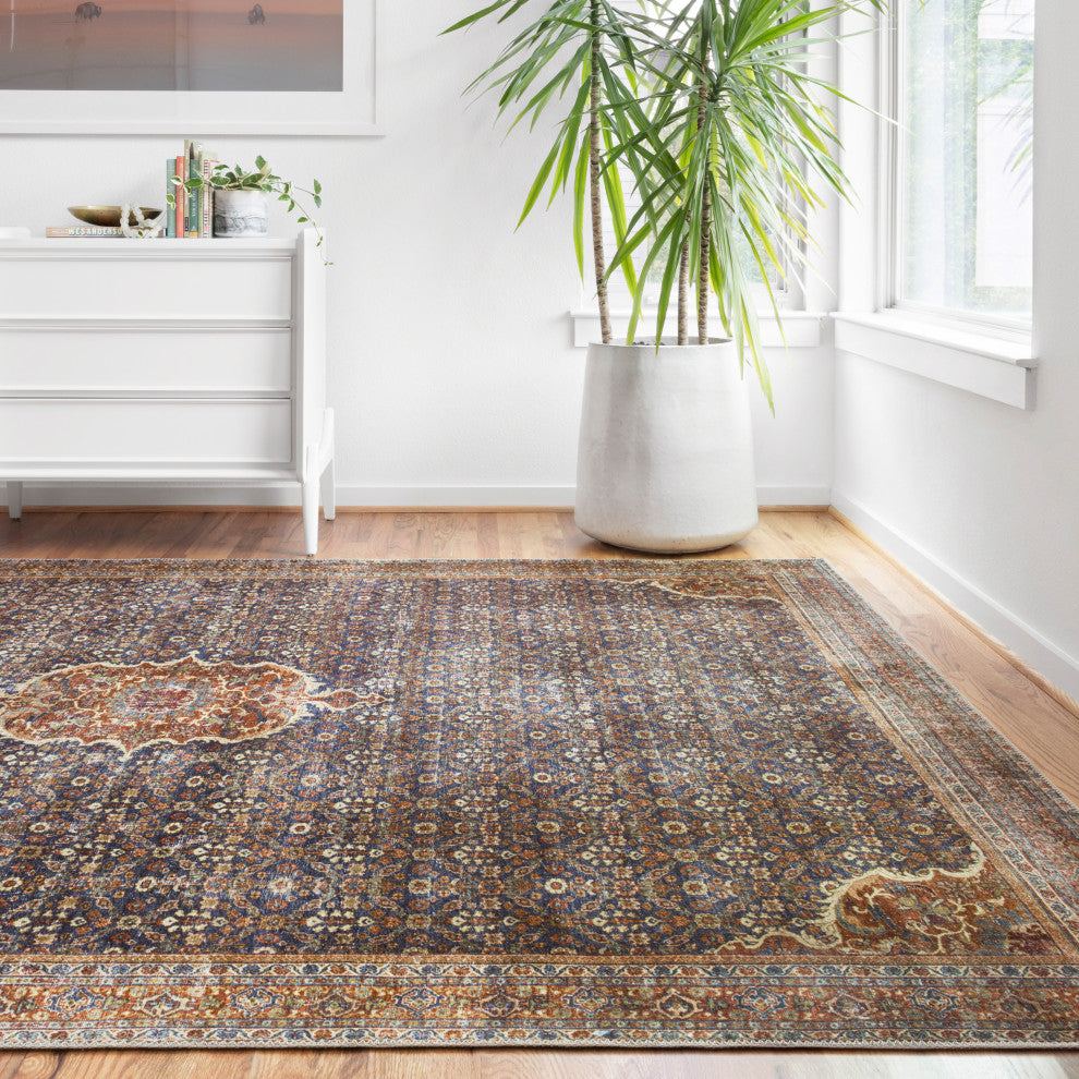 Cobalt Blue Spice Printed Polyester Layla Area Rug by Loloi II, 7'-6"x9'-6"