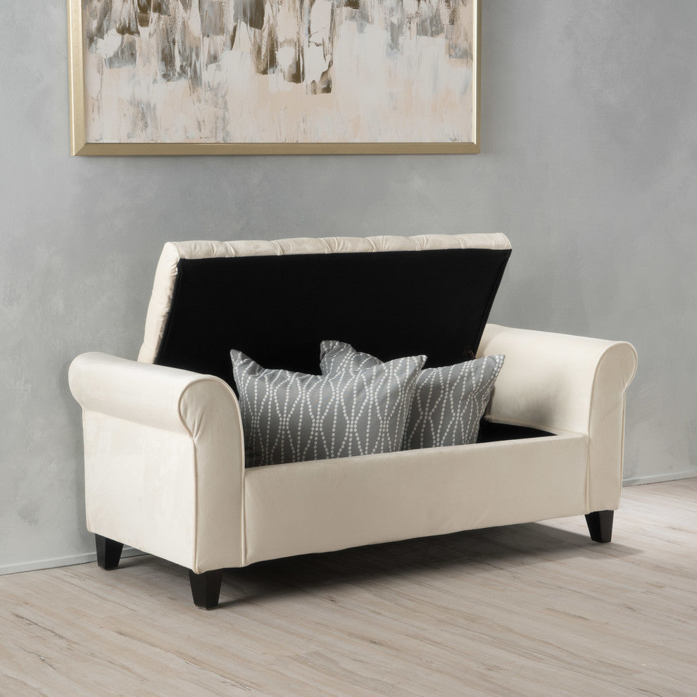 GDF Studio Keiko Contemporary Rolled Arm Velvet Storage Ottoman Bench