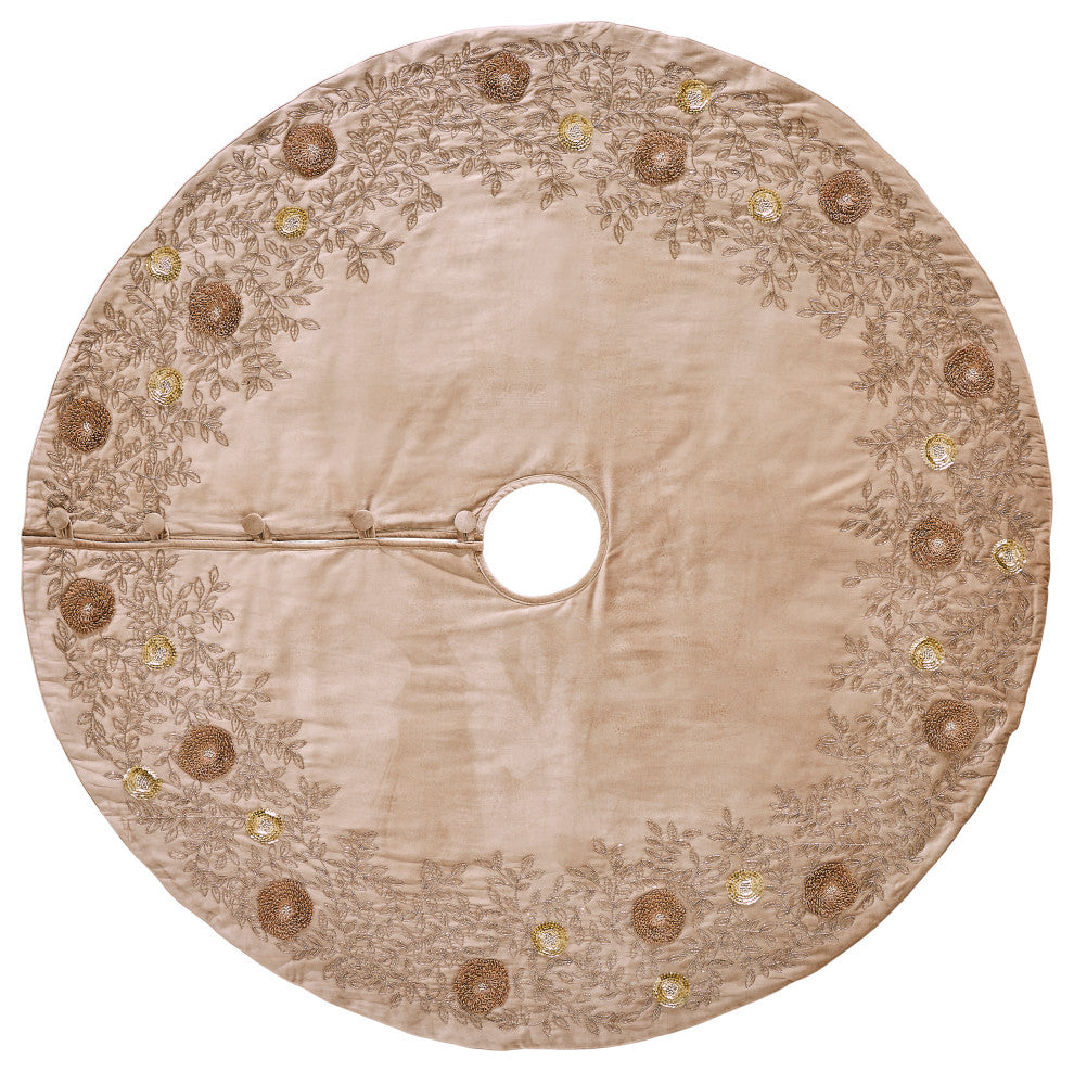 Cafe Au Lait Velvet Tree Skirt Beaded Flowers