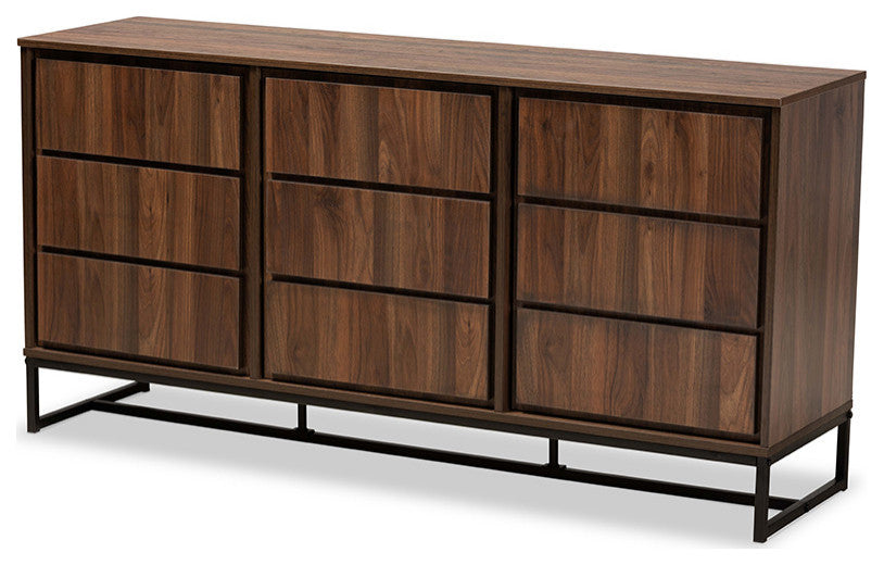 Jenett Modern Contemporary Walnut and Black 3-Door Sideboard Buffet