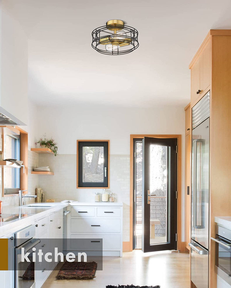 2 Light Industrial Ceiling Light Fixture, Black, Semi Flush Mount Ceiling Lamp