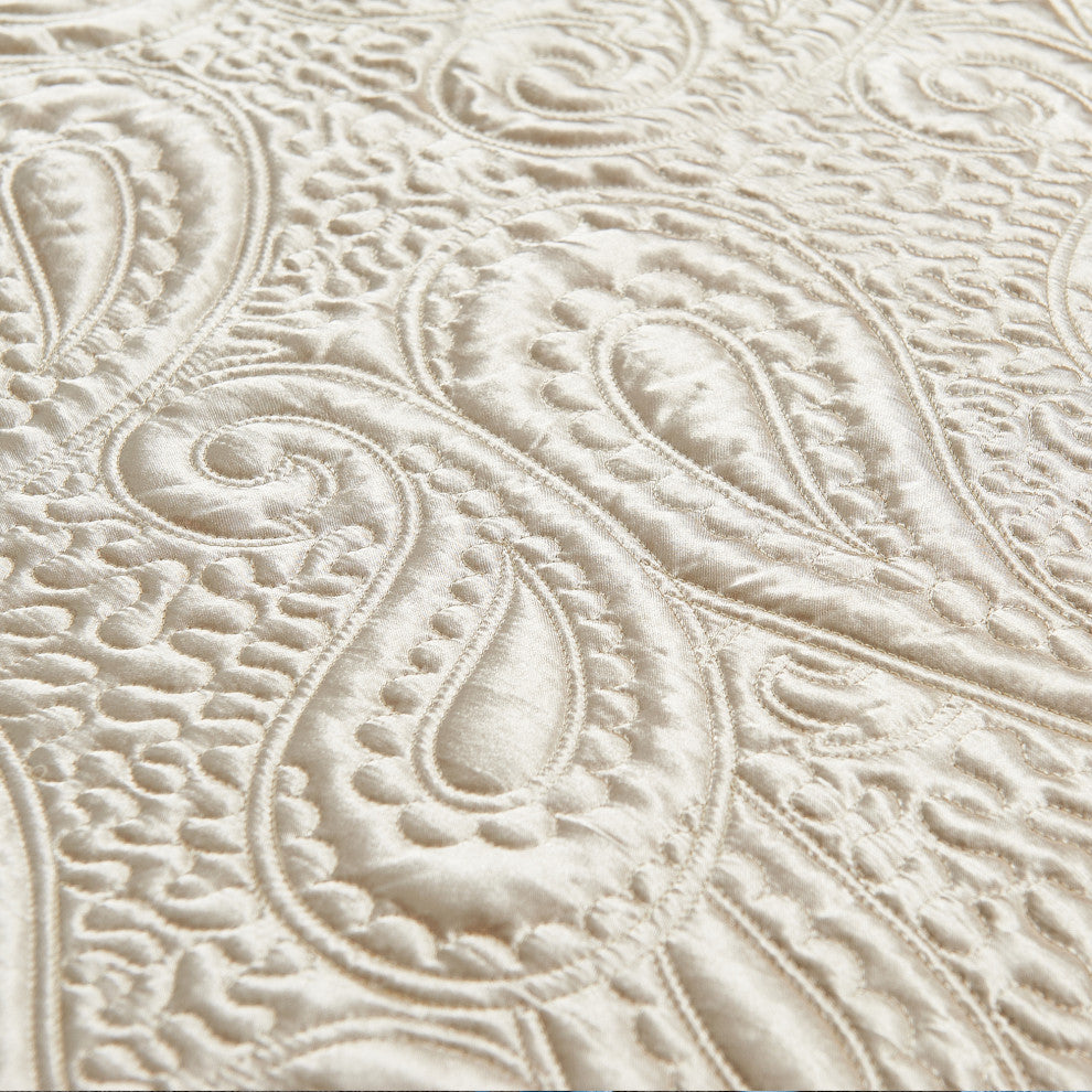 Quilted Satin 4 Piece Bed Spread Set, Champagne, Queen