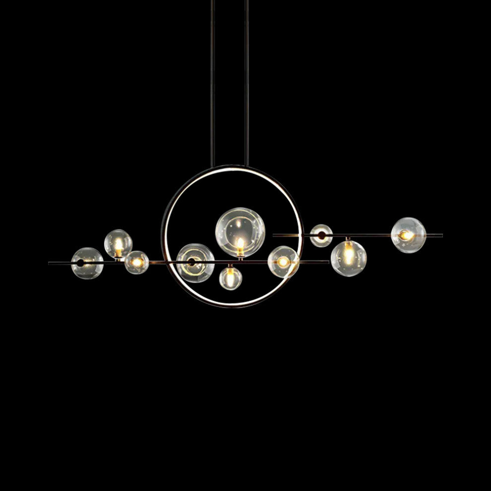 Bubi Modern Kitcehn Island Light for Dining Room with Glass Globe Shade, Black, 10-Light