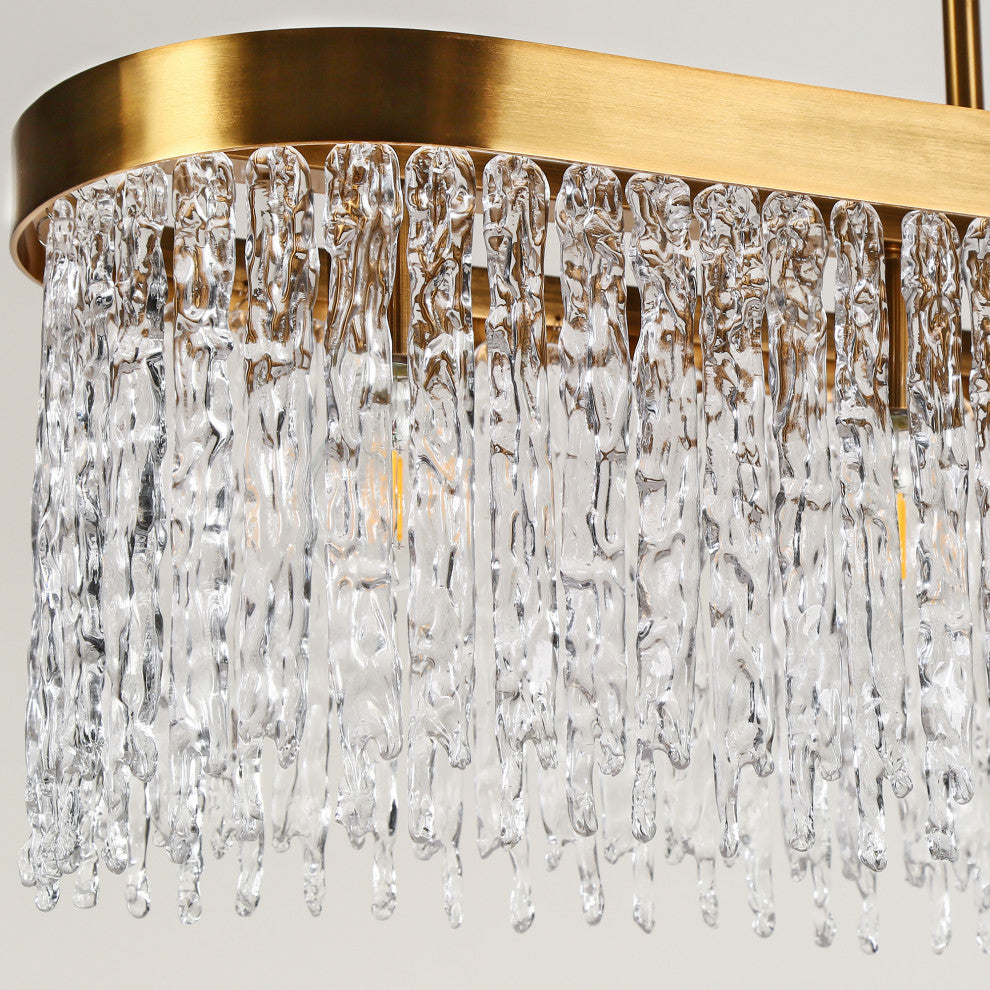 LNC Ardanidula 5-Light 43.3" Modern Rectangle LED Kitchen Island Light, Gold