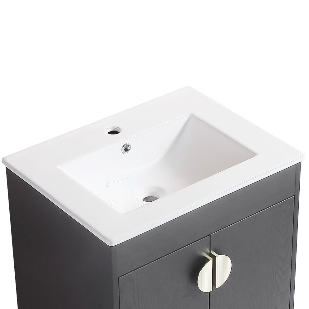 Plywood Freestanding Bath Vanity Set, Integrated Ceramic Sink, Black, 24" X 18"