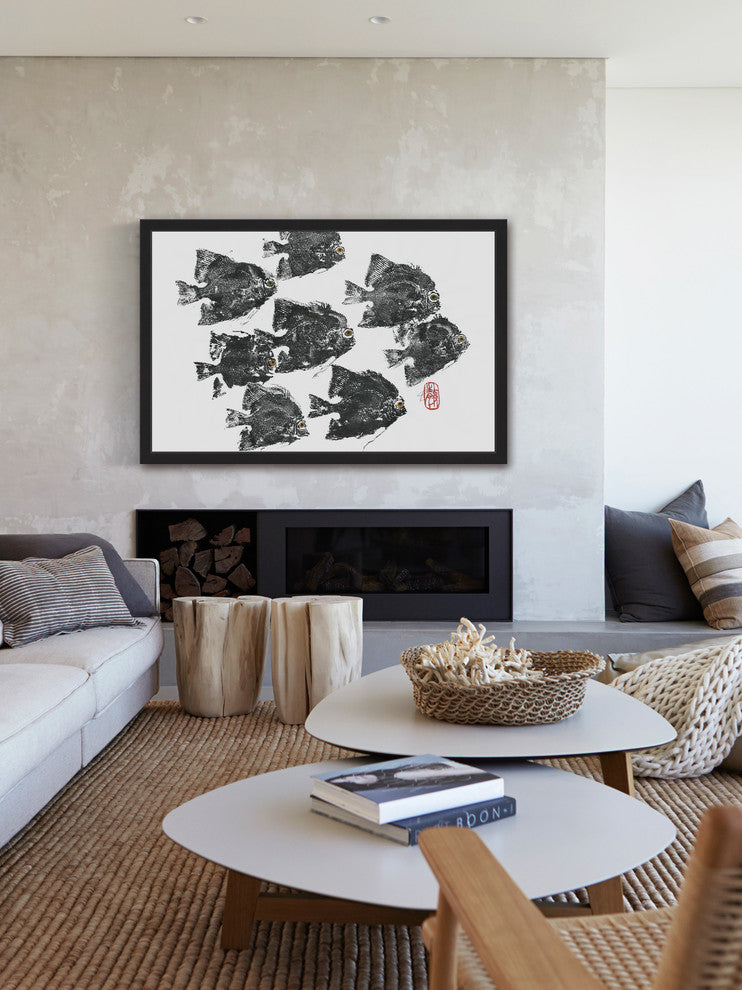 "Racing Fish" Framed Painting Print, 24"x16"