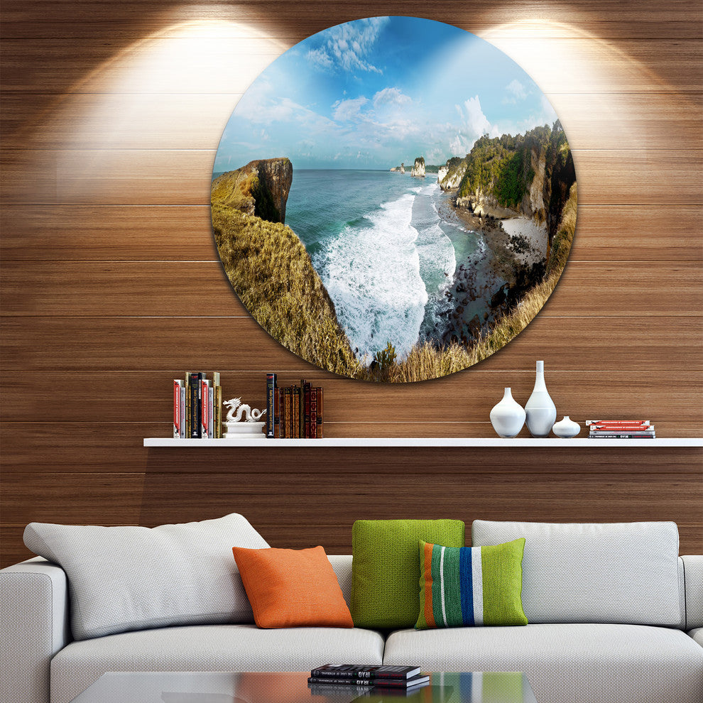Rocky Beach On The Sumba Island, Seascape Round Metal Wall Art, 36"