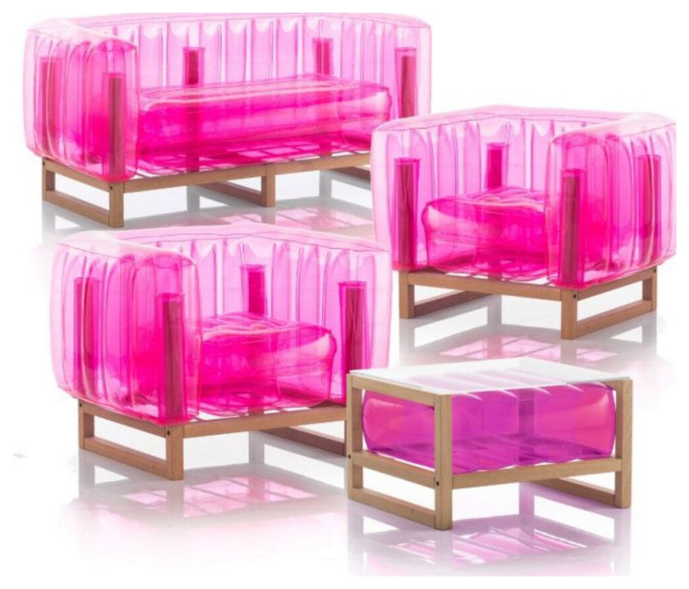 Mojow Yomi 4 Piece Living Room & Garden Set | Wooden Frame - Crystal Pink