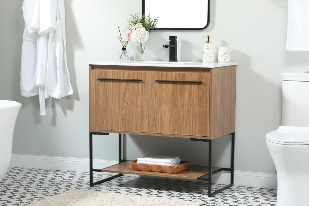 Sue Walnut Brown-Light Bathroom Vanity, Walnut Brown, 36"