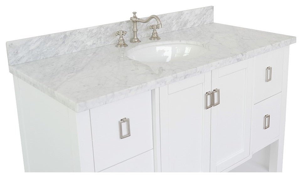 49" Single Vanity, White Finish With White Carrara Top