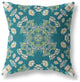 18" Teal Yellow Wreath Indoor Outdoor Zippered Throw Pillow