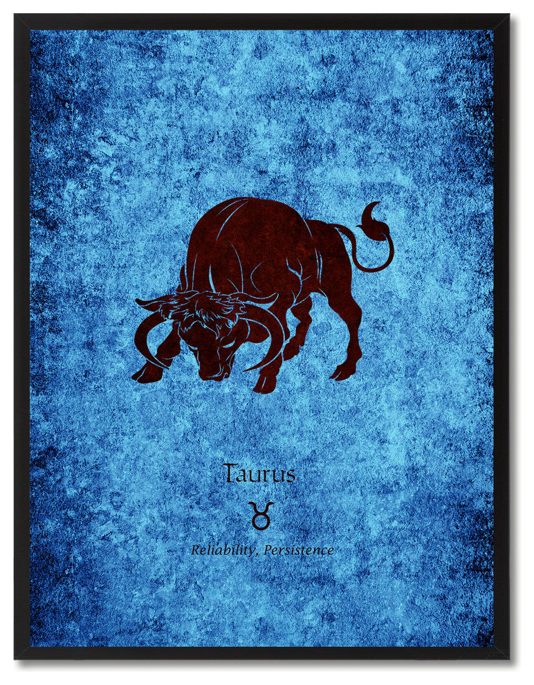 Taurus Horoscope Astrology Blue Print on Canvas with Picture Frame, 13"x17"